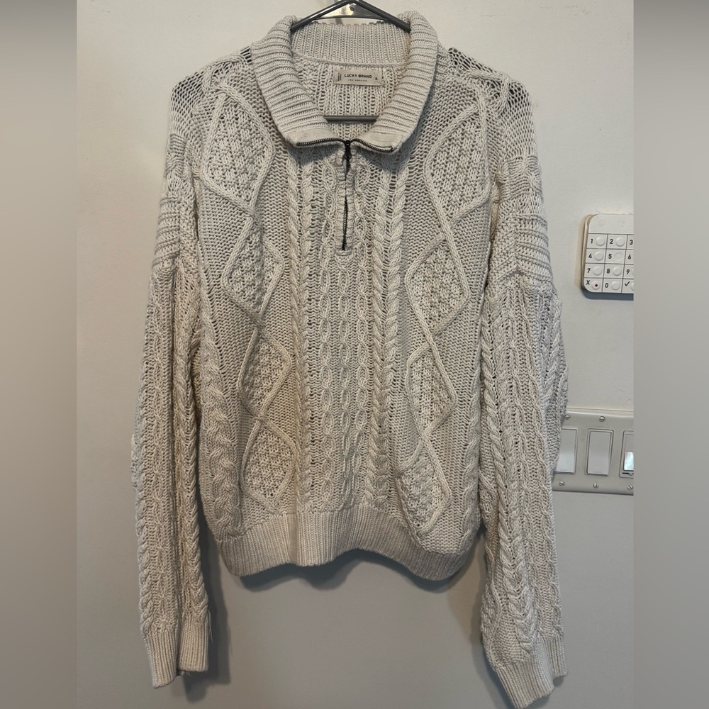 Lucky Brand Cream Knit Zip-Up Sweater